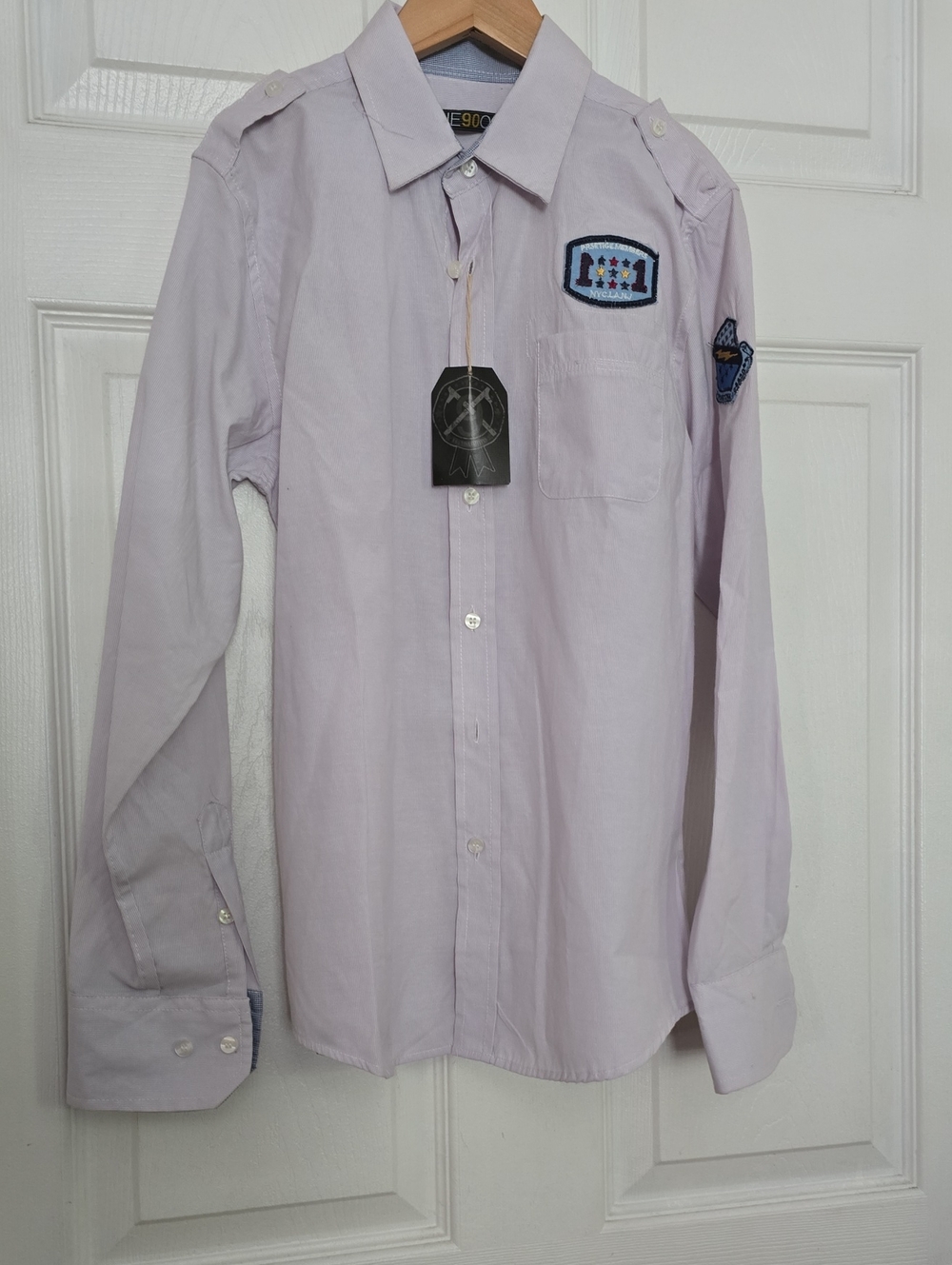 Boys' Light Lavender Button-Down Shirt with Patch Accents